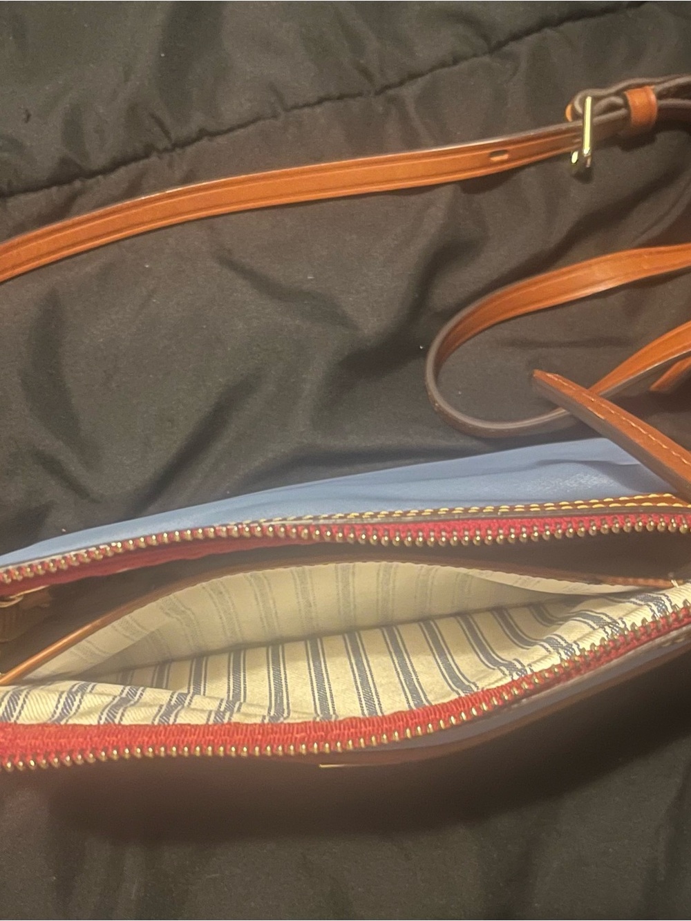 Dooney & Bourke Light Blue Crossbody with Brown Leather Trim - Picture 4 of 5